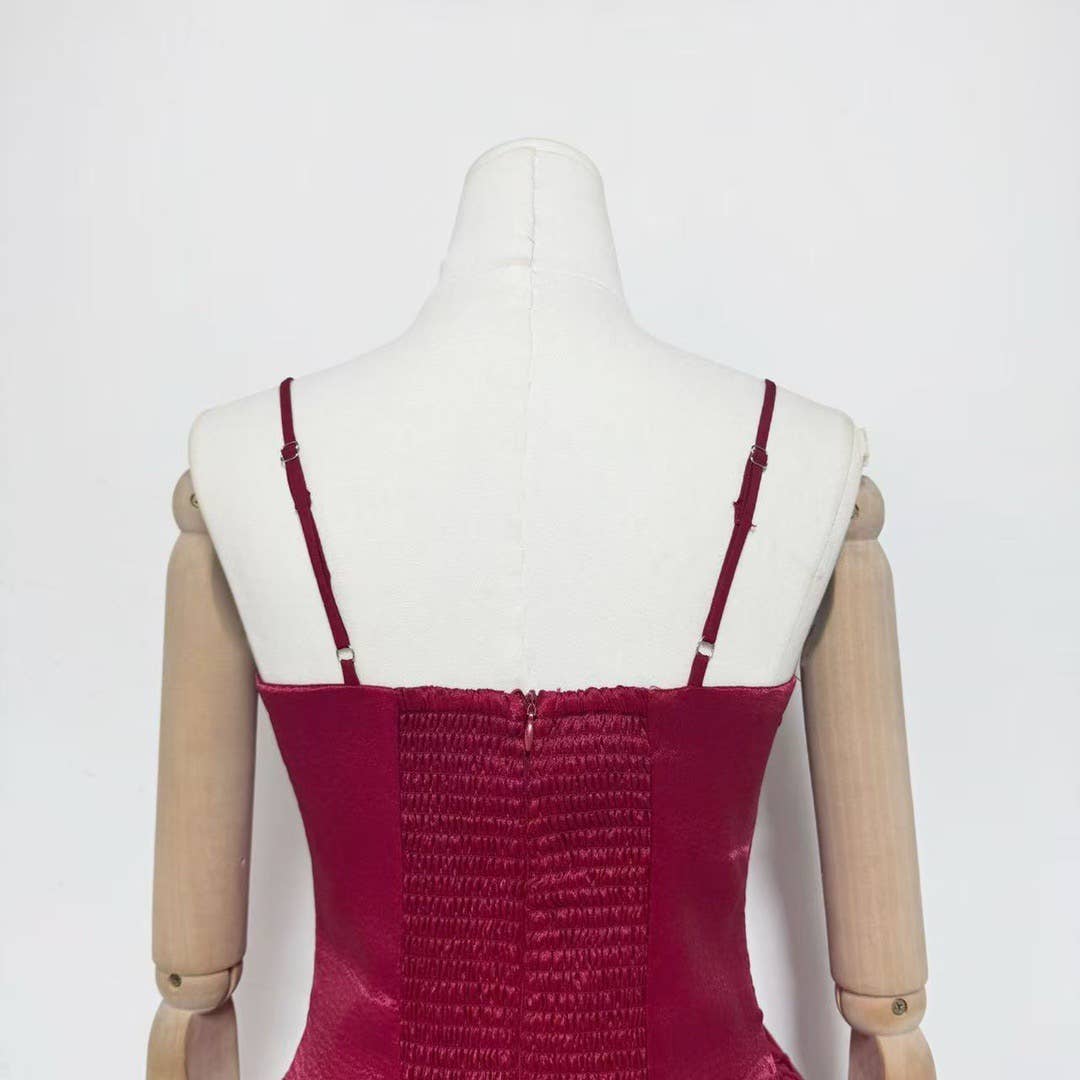 Burgundy Floral Tutu Dress with Sculpted Waistline