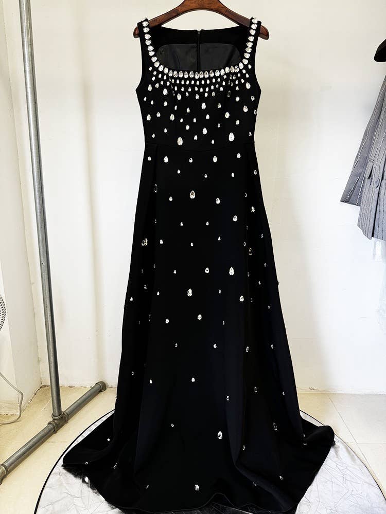Handmade Beaded Diamond Sleeveless Long Vest Dress