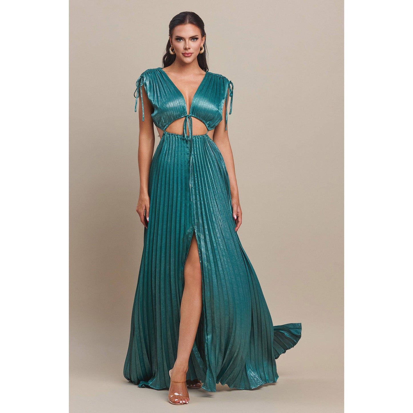 CUT-OUT PLEATED MAXI DRESS