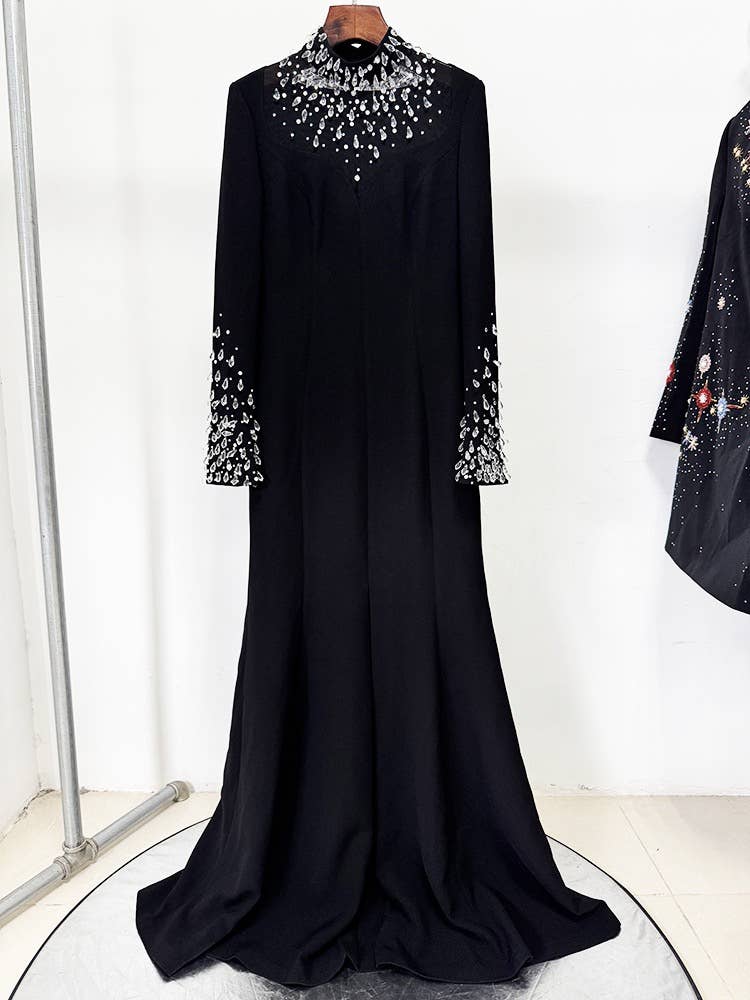 Luxury Hand-Beaded Rhinestone Long Evening Dress