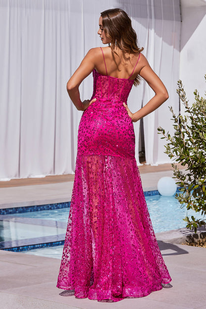 GLITTER PRINTED FITTED GOWN