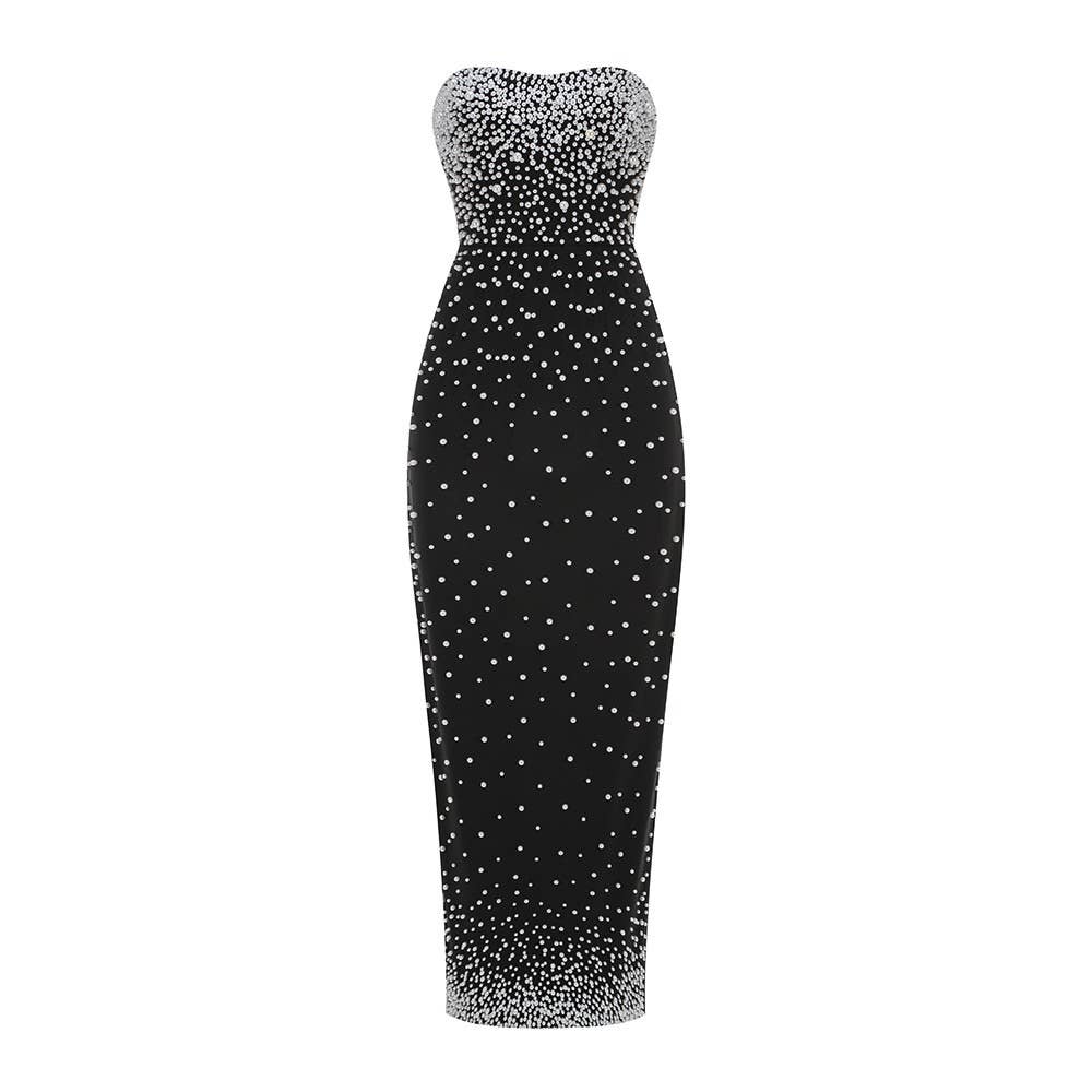 Glamorous Handmade Beaded Tube Top Slim Maxi Dress