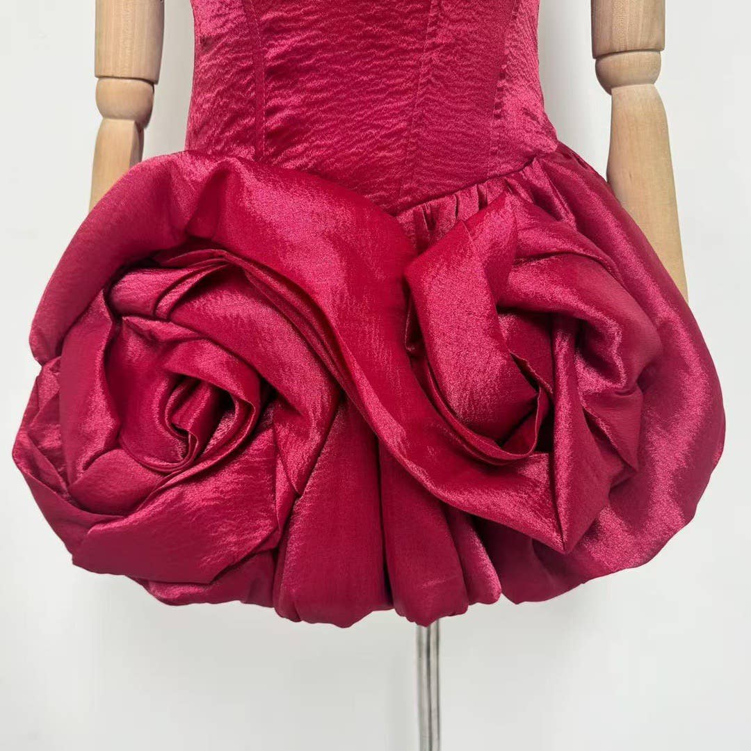 Burgundy Floral Tutu Dress with Sculpted Waistline