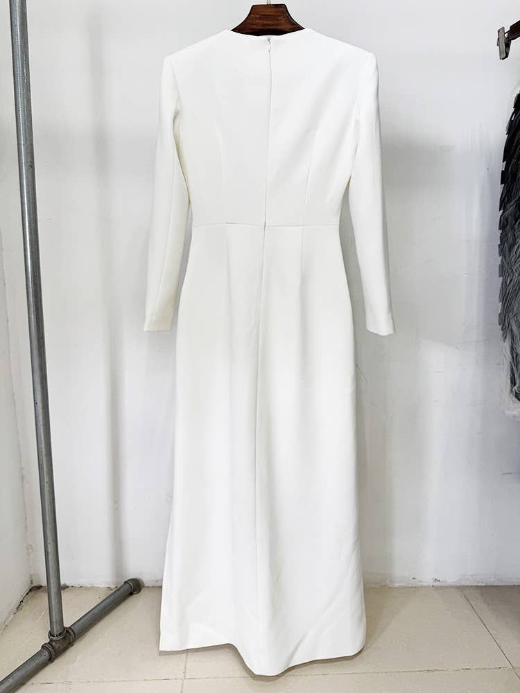 Embroidered Floral Slit Dress with Sheer Elegance