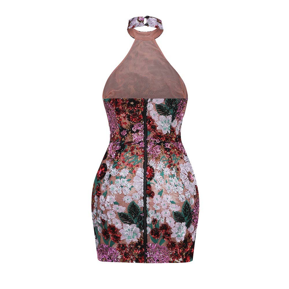 Luxury Beaded Halter Backless Sleeveless Mini Dress