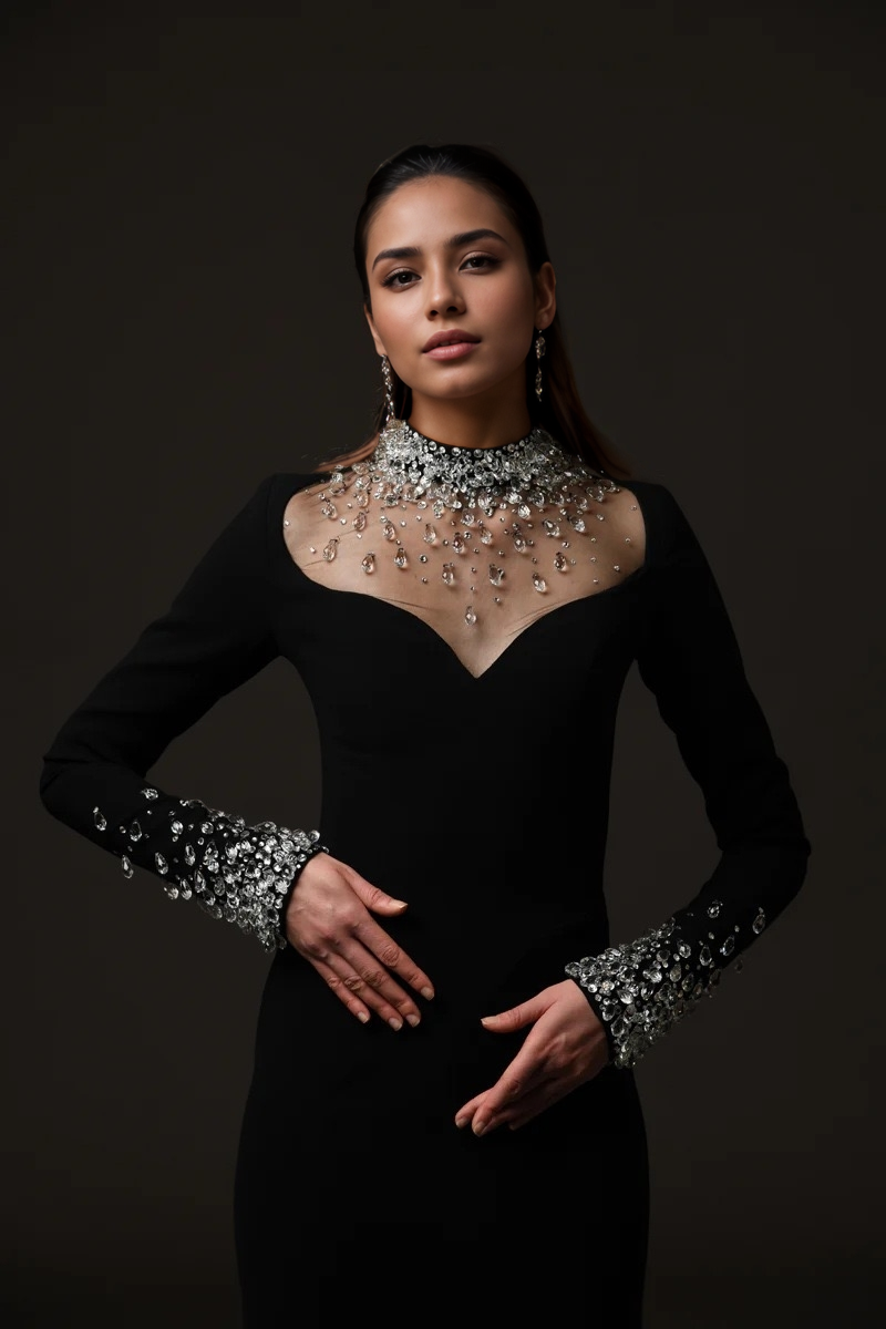 Luxury Hand-Beaded Rhinestone Long Evening Dress