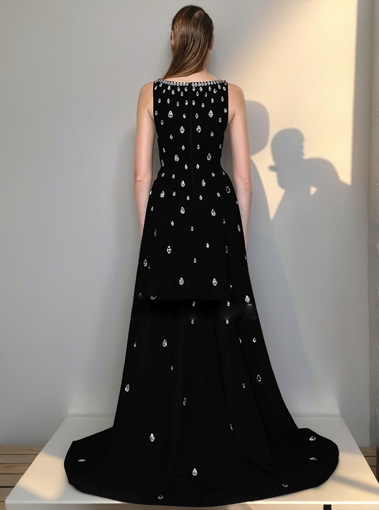 Handmade Beaded Diamond Sleeveless Long Vest Dress