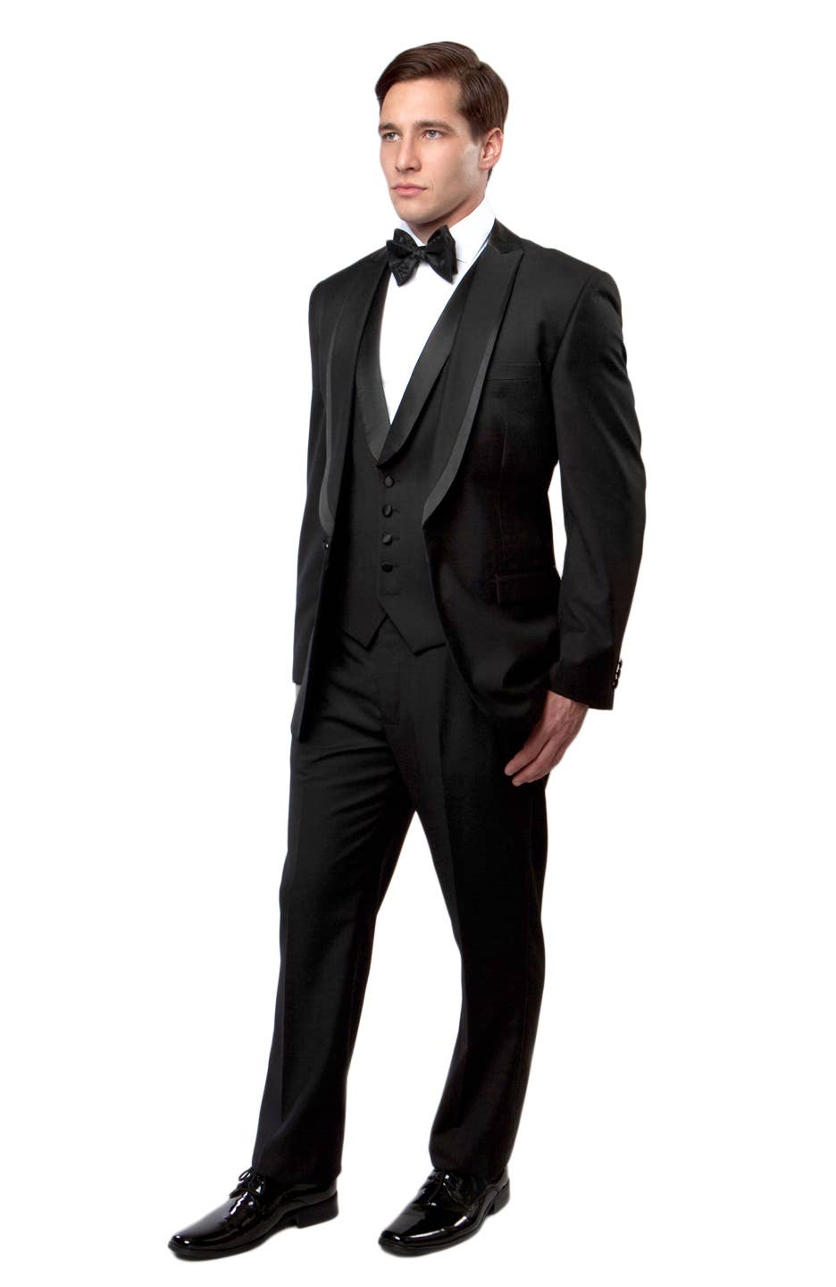 Wedding Tuxedos, 3 PC Tuxedo set w/ Satin Trim, Black/Black