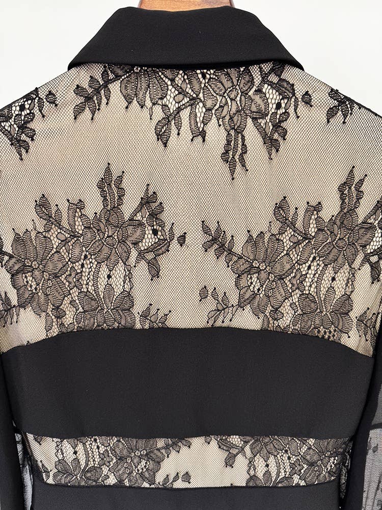 Spring & Summer Pleated Lace Splicing Long Dress