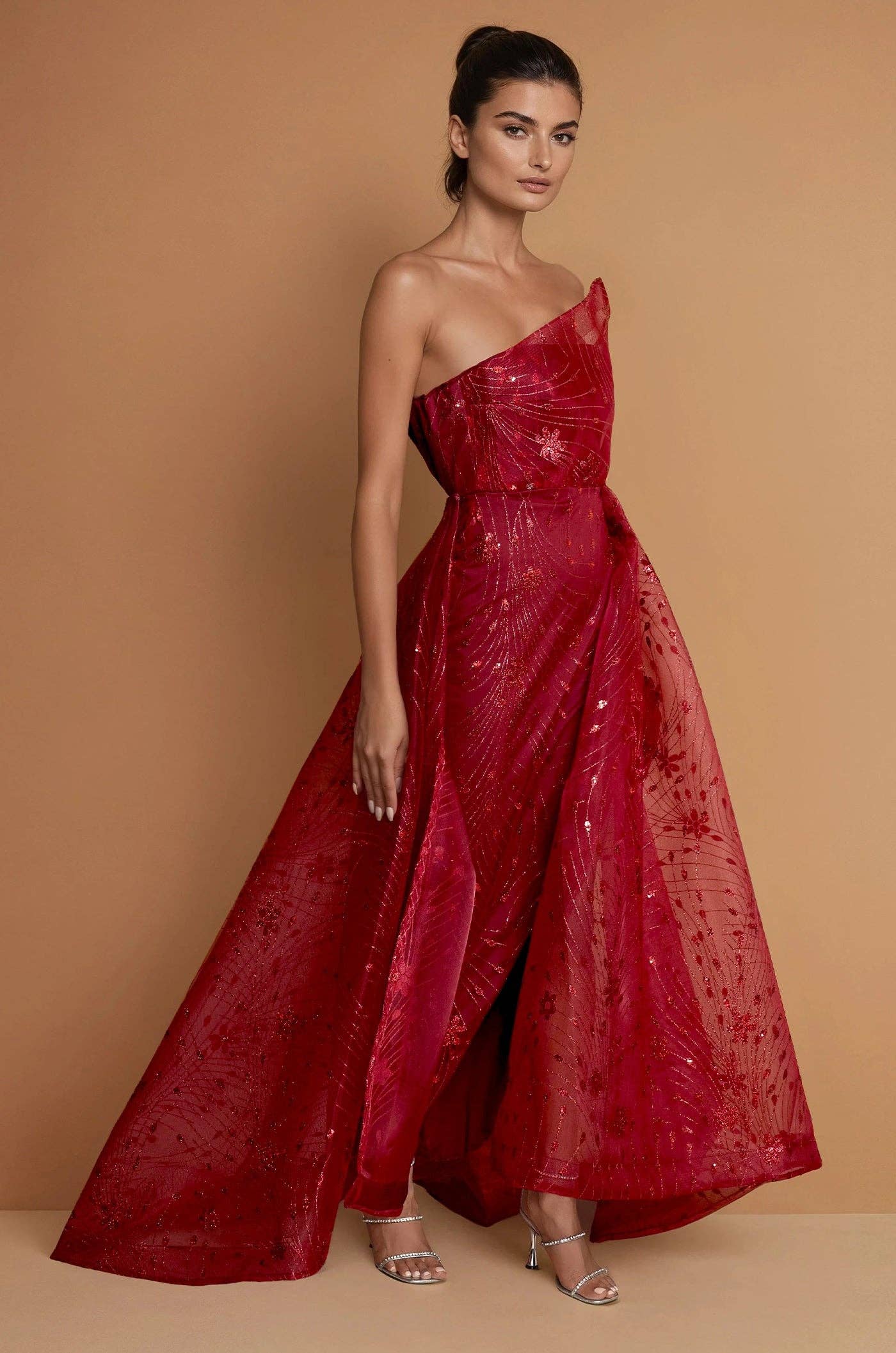 Long Asymmetrical Strapless Formal Ball Gown