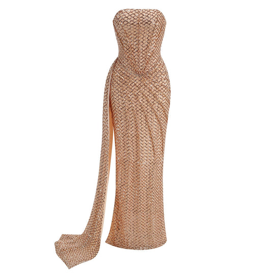Elegant One-Shoulder Sequin Party Dress with Side Slit