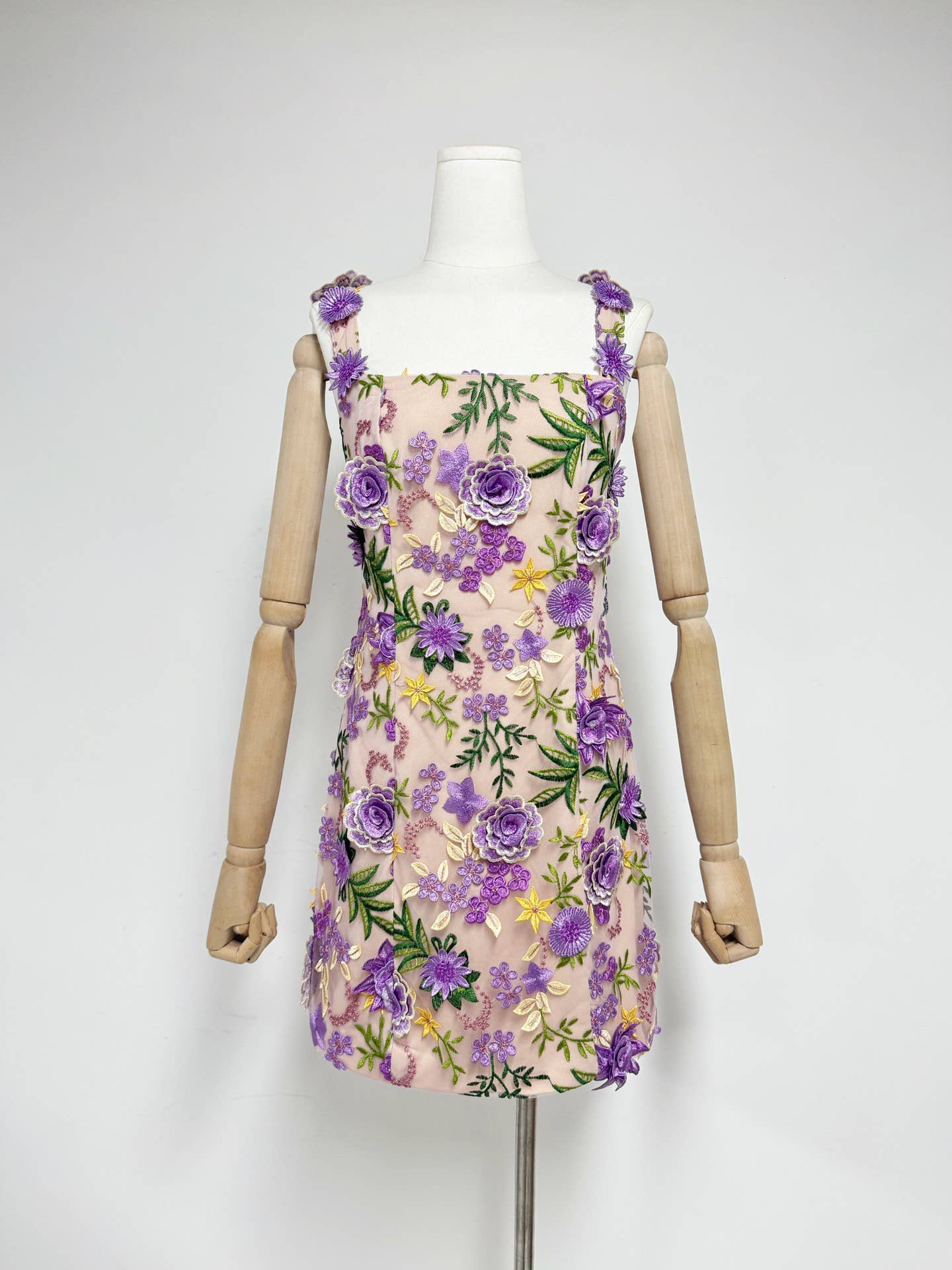 3D Floral Suspender Mini Dress with Slim High Waist