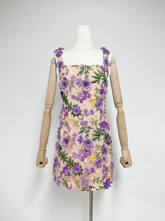 3D Floral Suspender Mini Dress with Slim High Waist