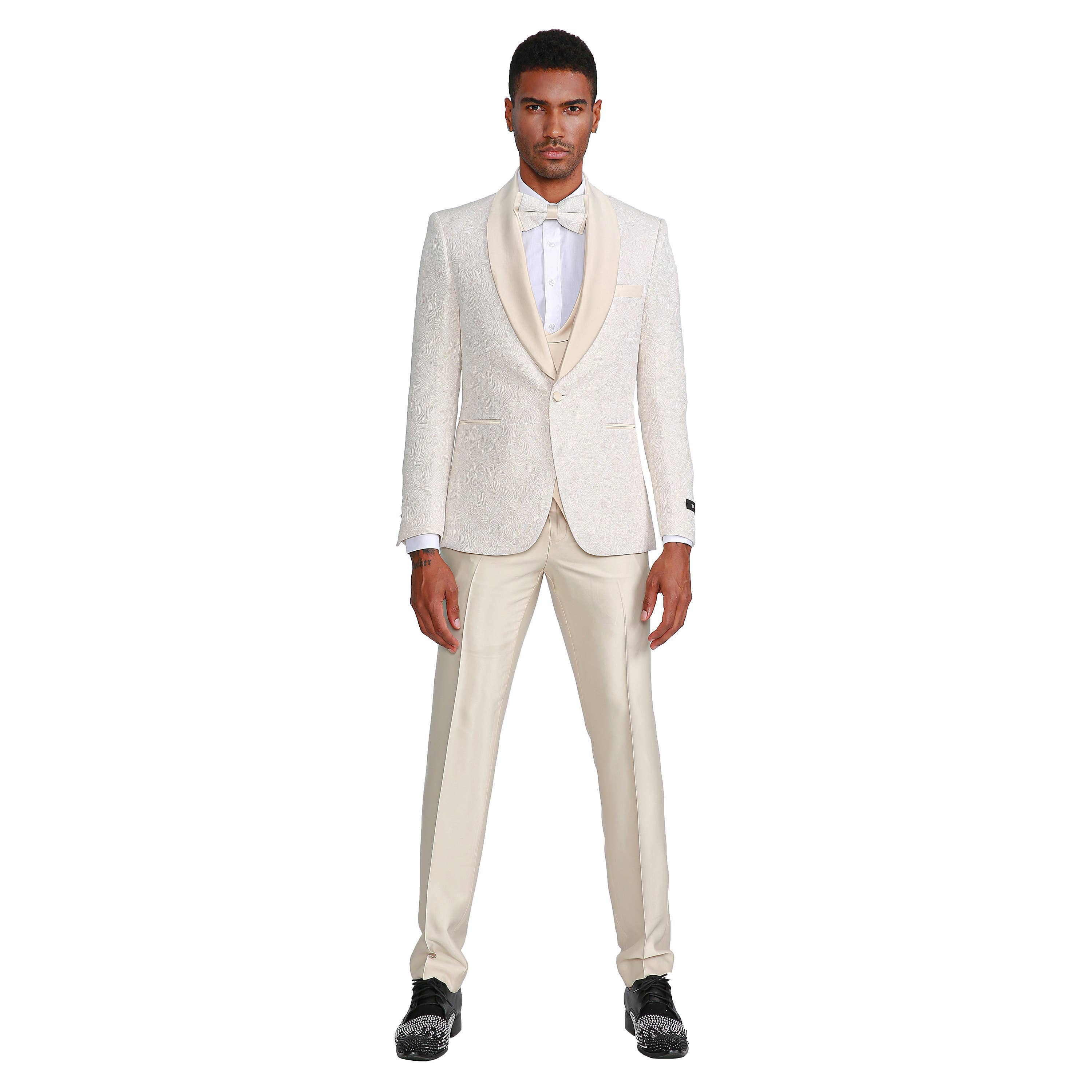 Tazzio Vested  Paisley Suit Set w/ Bowtie, Ivory