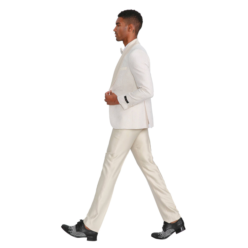 Tazzio Vested  Paisley Suit Set w/ Bowtie, Ivory