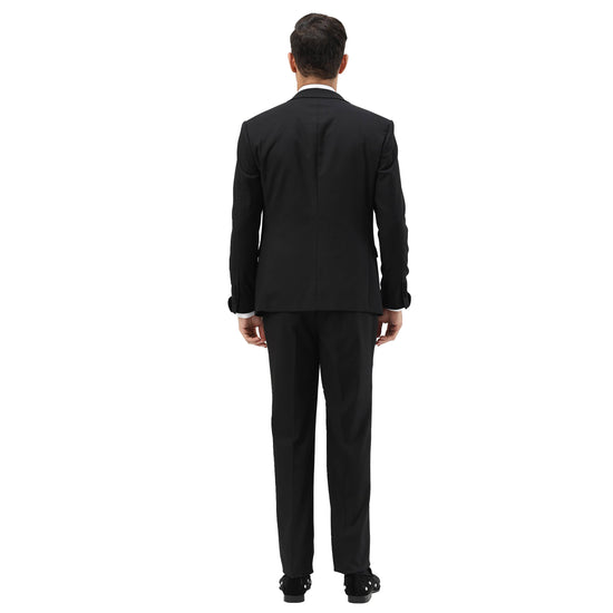 Men's Skinny 3pc Tuxedo w Stone-Studded Peak Lapel, Black