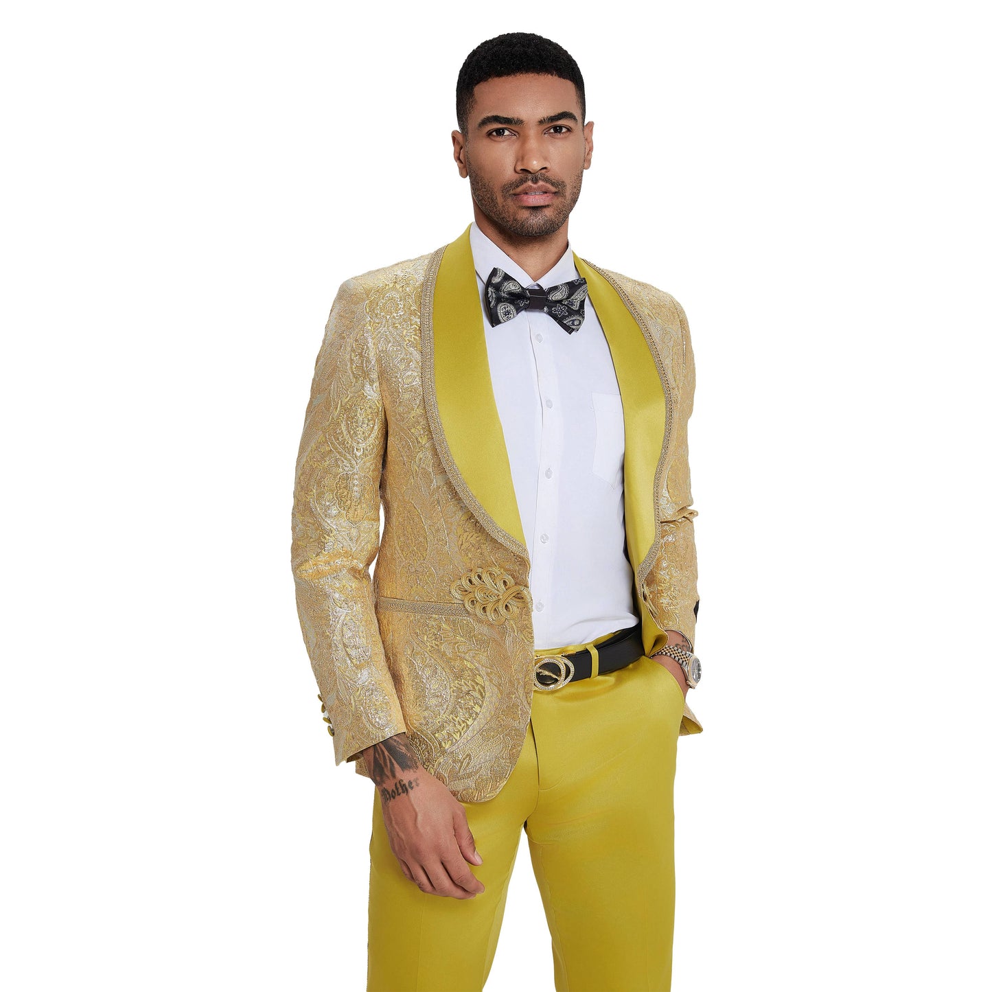 Tazzio 2pc Fashion Paisley Suit Set, Clasp Closure, Gold