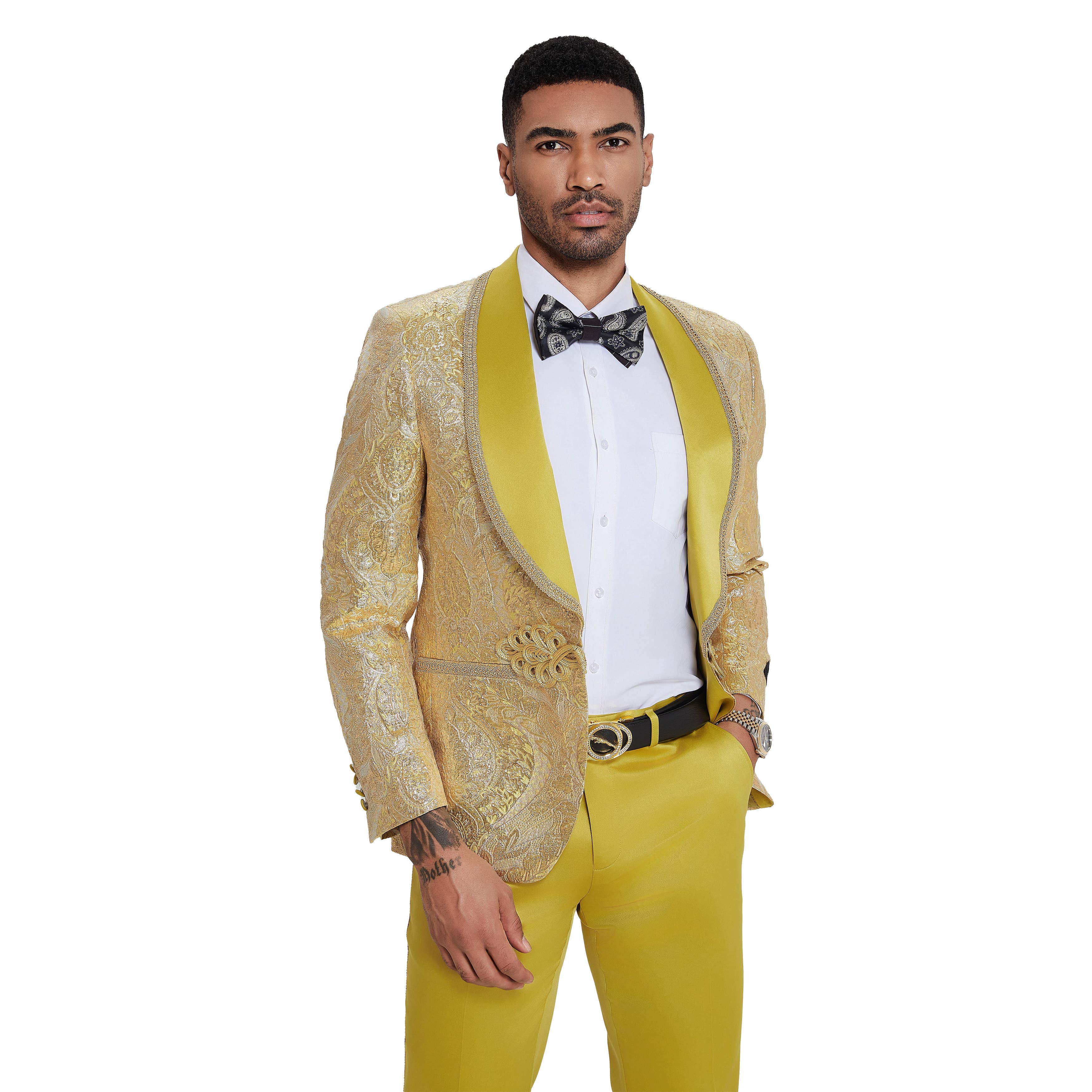 Tazzio 2pc Fashion Paisley Suit Set, Clasp Closure, Gold