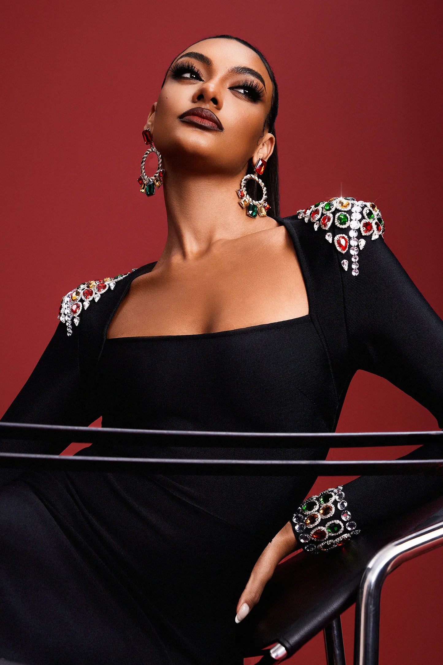 Rhinestones Bandage Midi Dress