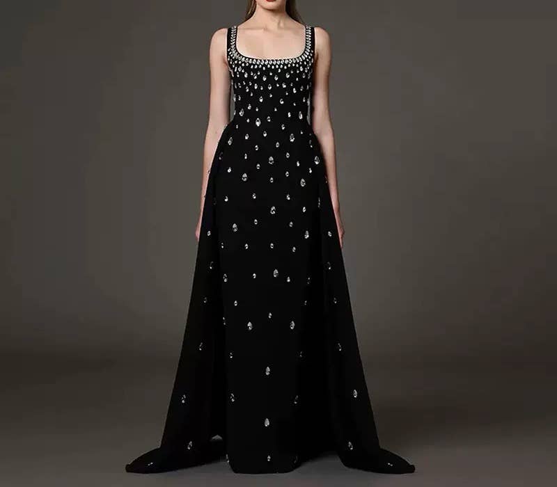 Handmade Beaded Diamond Sleeveless Long Vest Dress