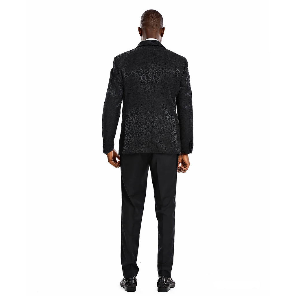 Tazzio 2pc Textured Paisley Double-Breasted Suit, Black