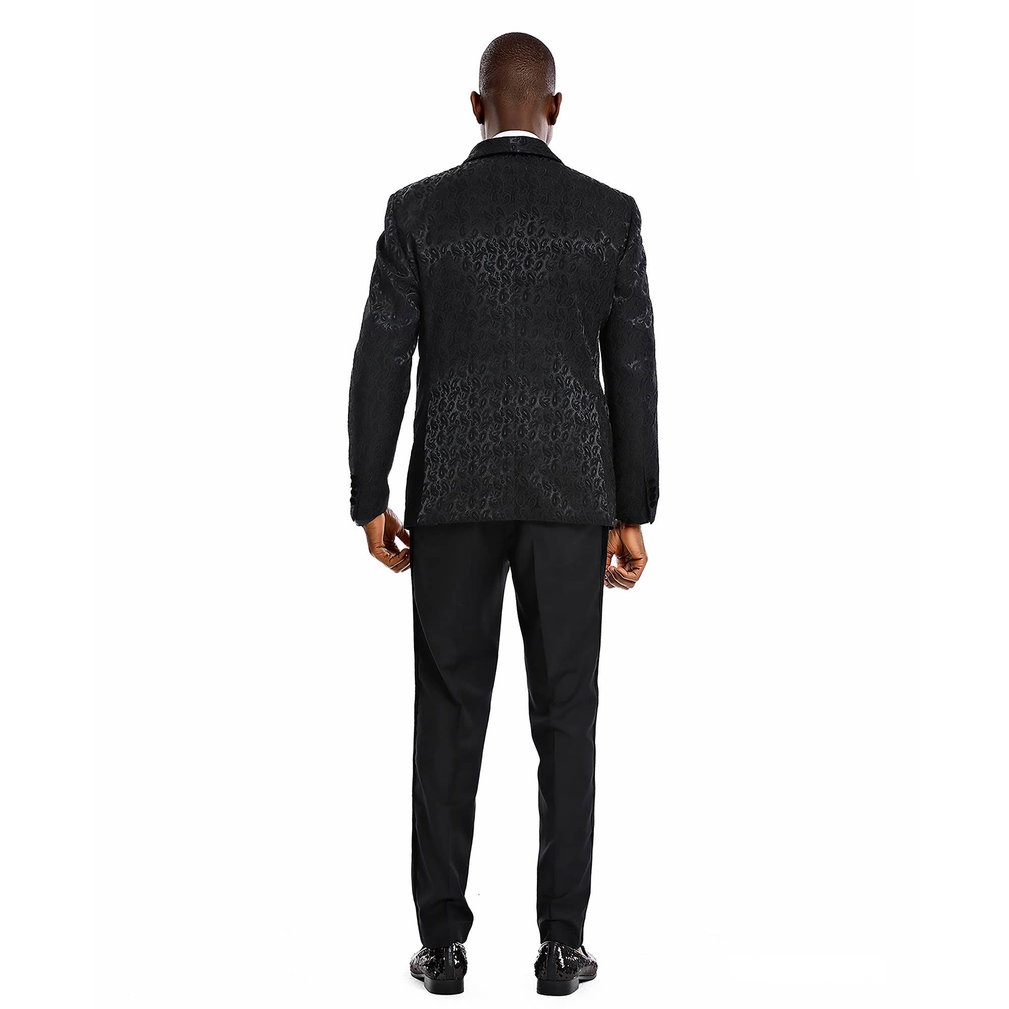 Tazzio 2pc Textured Paisley Double-Breasted Suit, Black