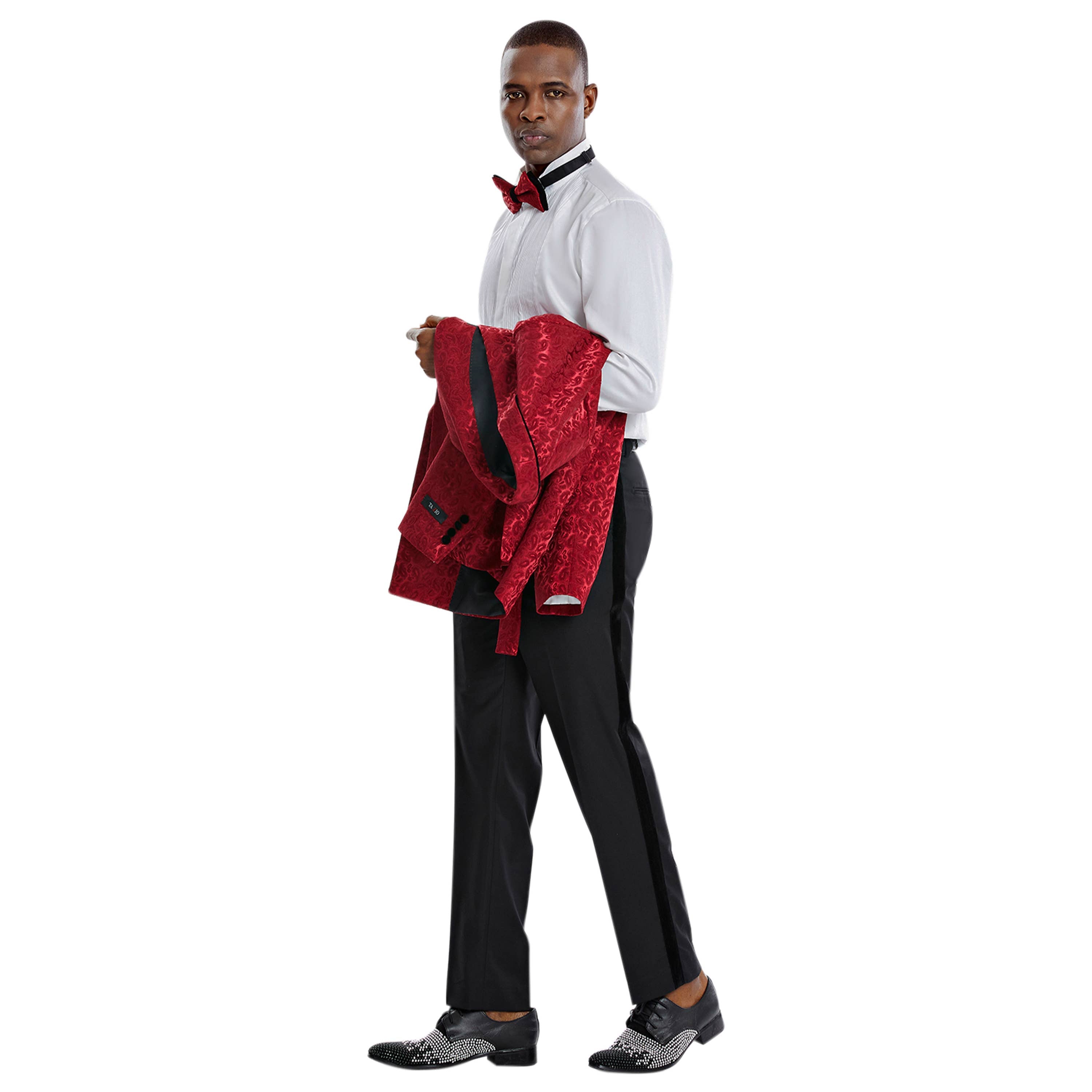 Tazzio 2pc Textured Paisley Double-Breasted Suit, Burgundy