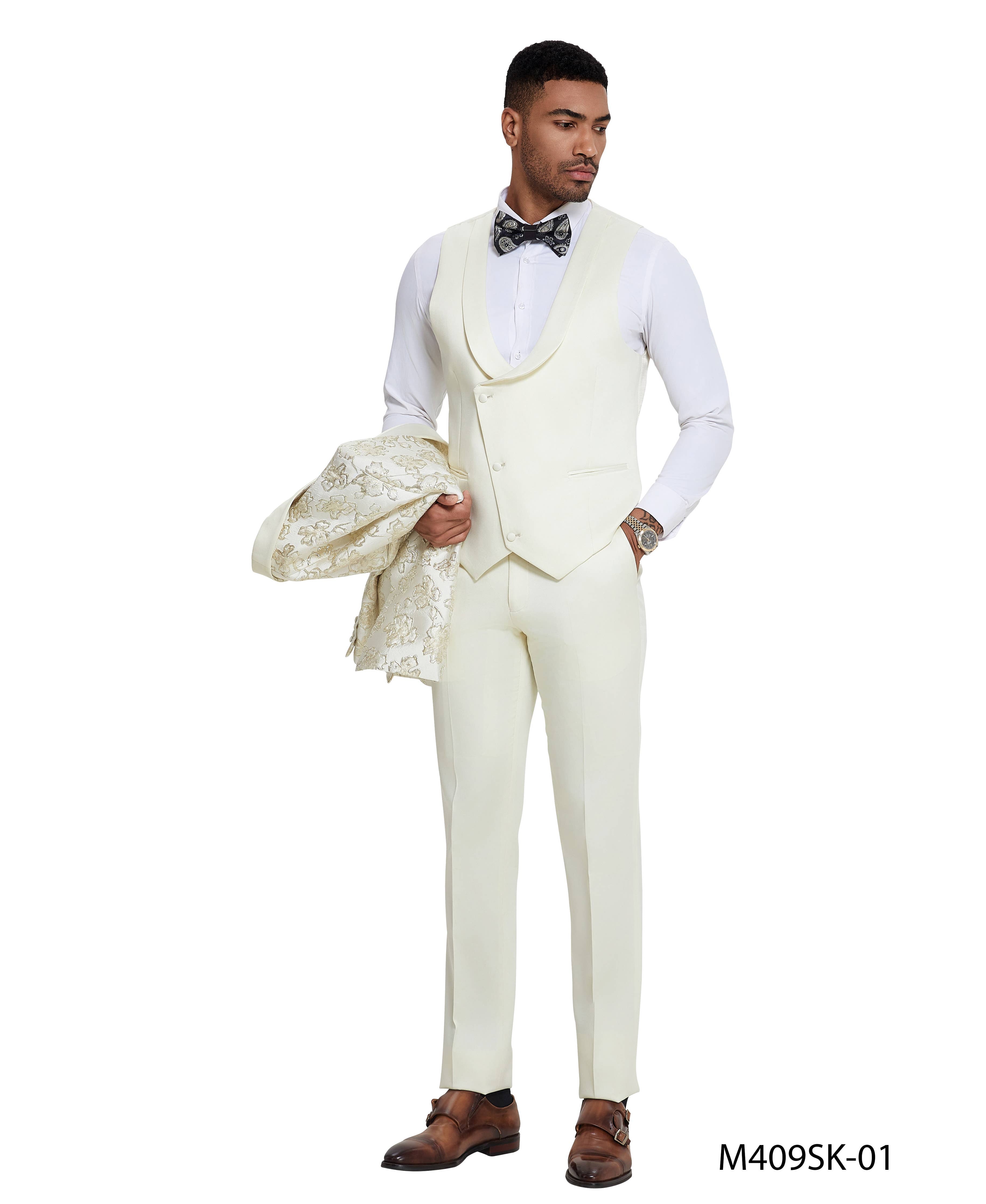 Fashion Suits,Floral Textured, Ivory/Gold