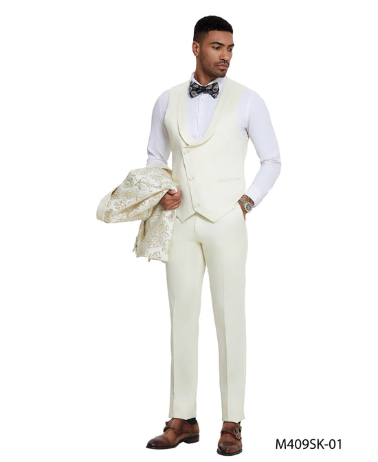 Fashion Suits,Floral Textured, Ivory/Gold