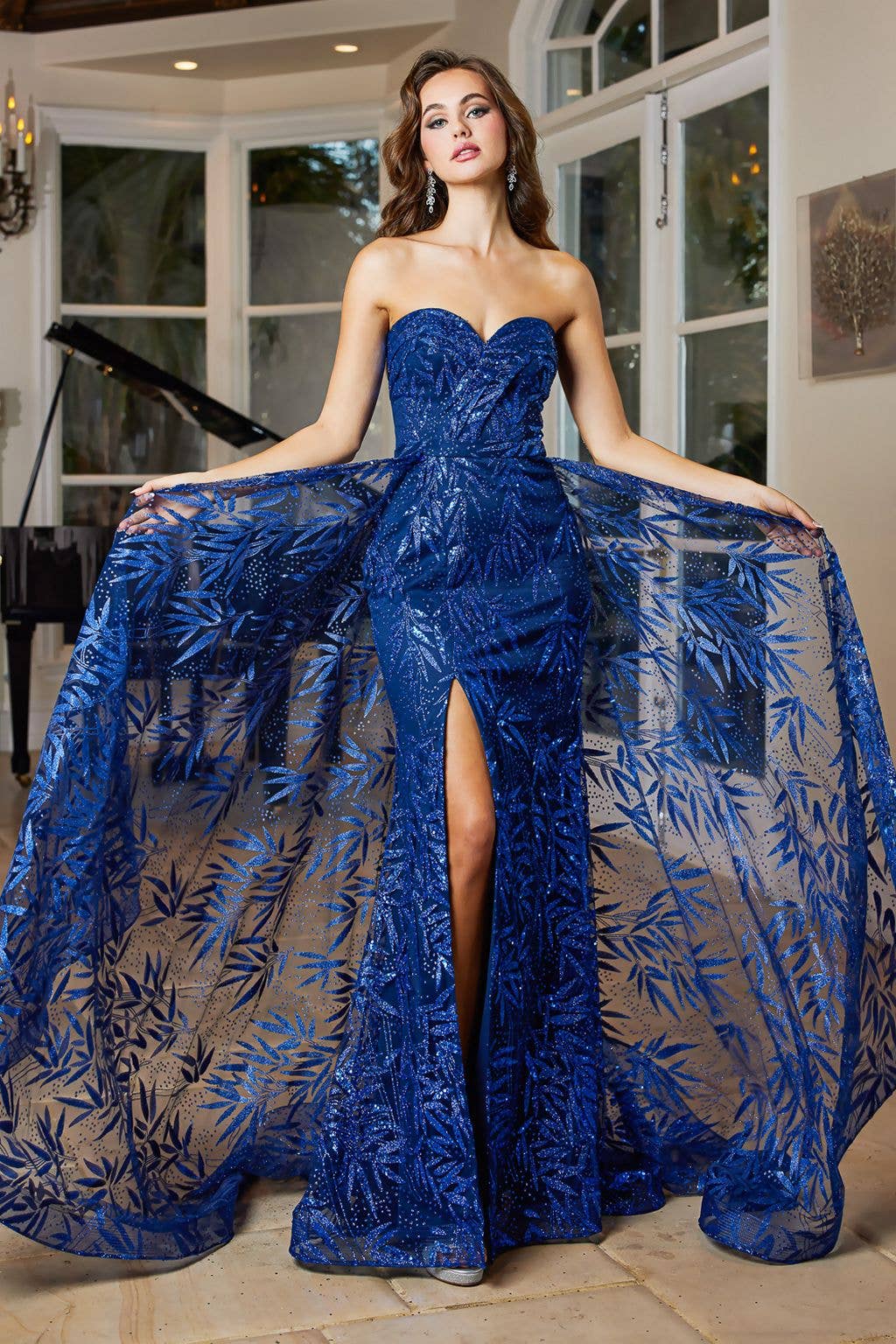 Strapless Glitter Fitted Prom Dress with Overskirt
