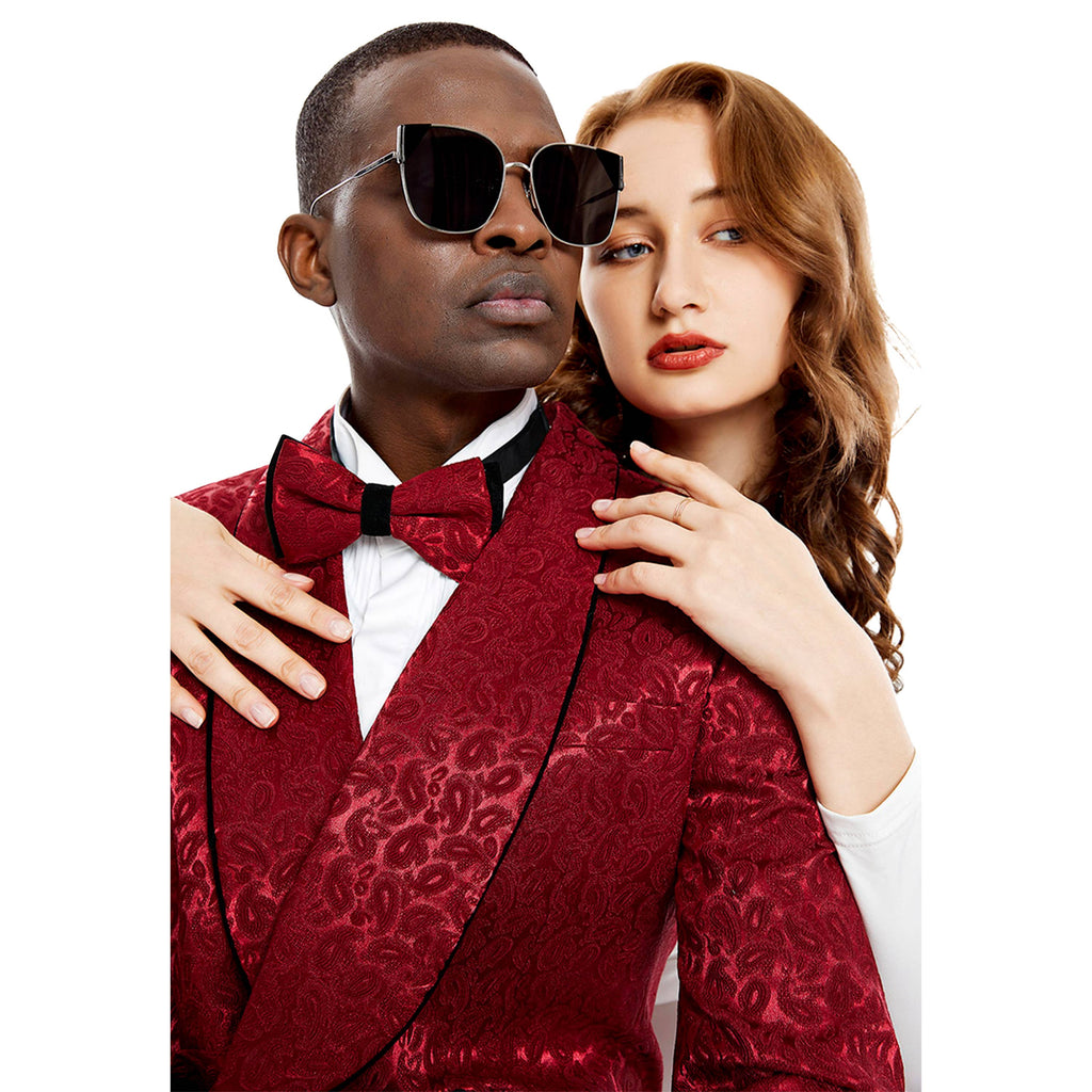 Tazzio 2pc Textured Paisley Double-Breasted Suit, Burgundy