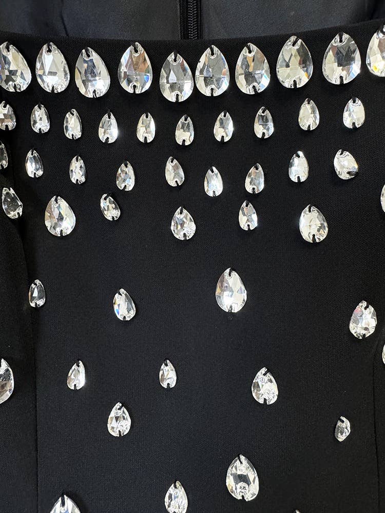 Handmade Beaded Diamond Sleeveless Long Vest Dress