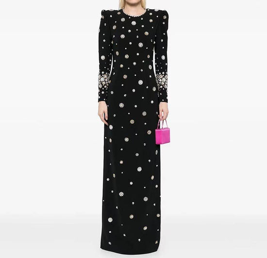 Exquisite Handmade Beaded Diamond Slim Fit Long Dress