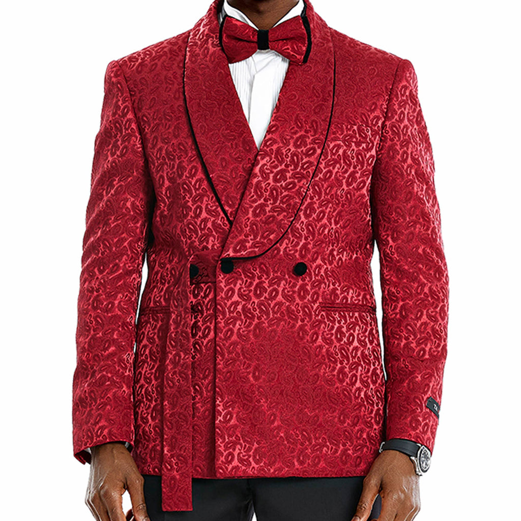Tazzio 2pc Textured Paisley Double-Breasted Suit, Burgundy