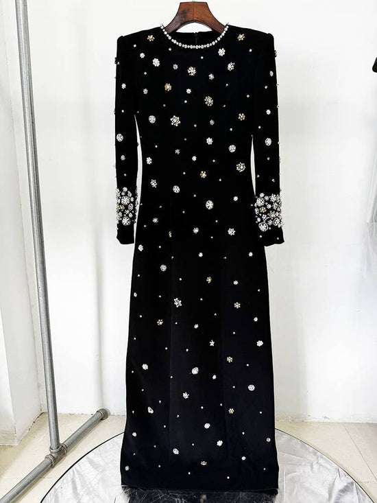 Exquisite Handmade Beaded Diamond Slim Fit Long Dress