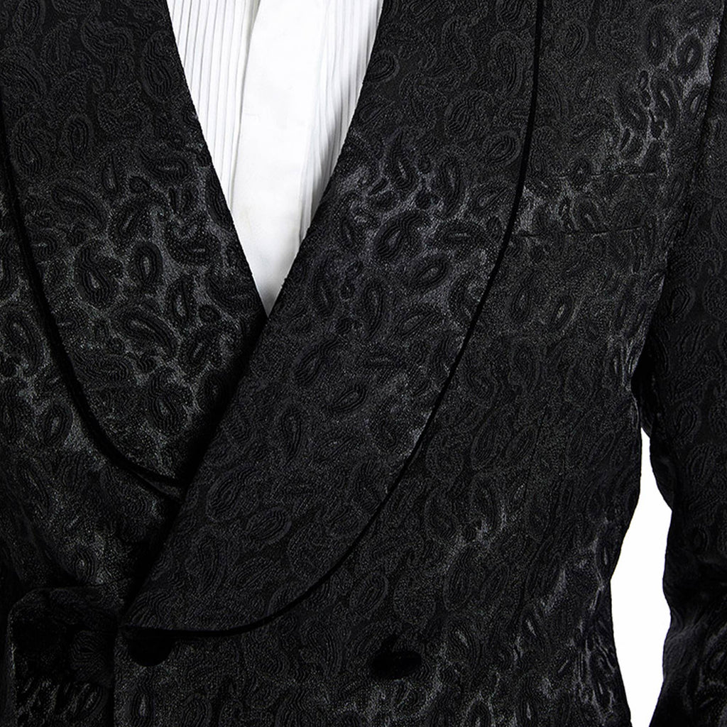 Tazzio 2pc Textured Paisley Double-Breasted Suit, Black
