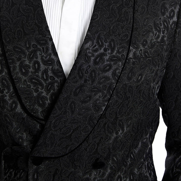 Tazzio 2pc Textured Paisley Double-Breasted Suit, Black