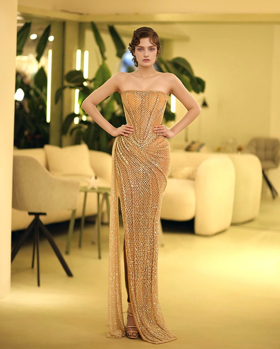 Elegant One-Shoulder Sequin Party Dress with Side Slit