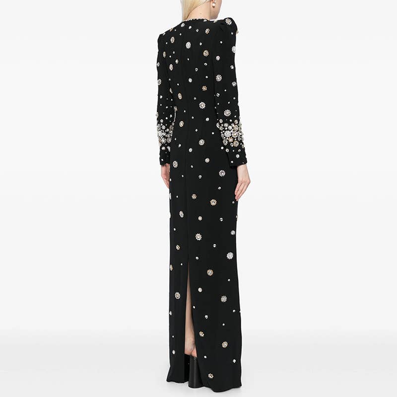 Exquisite Handmade Beaded Diamond Slim Fit Long Dress