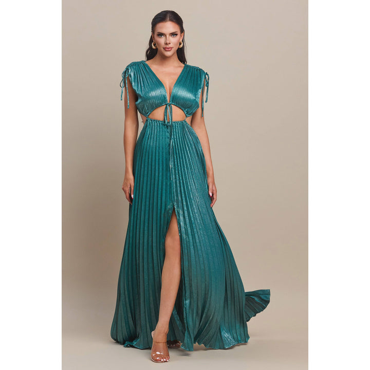 CUT-OUT PLEATED MAXI DRESS