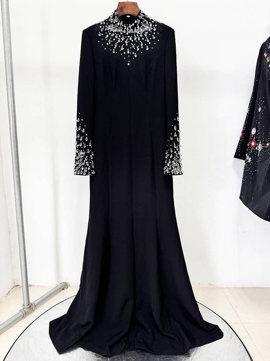 Luxury Hand-Beaded Rhinestone Long Evening Dress