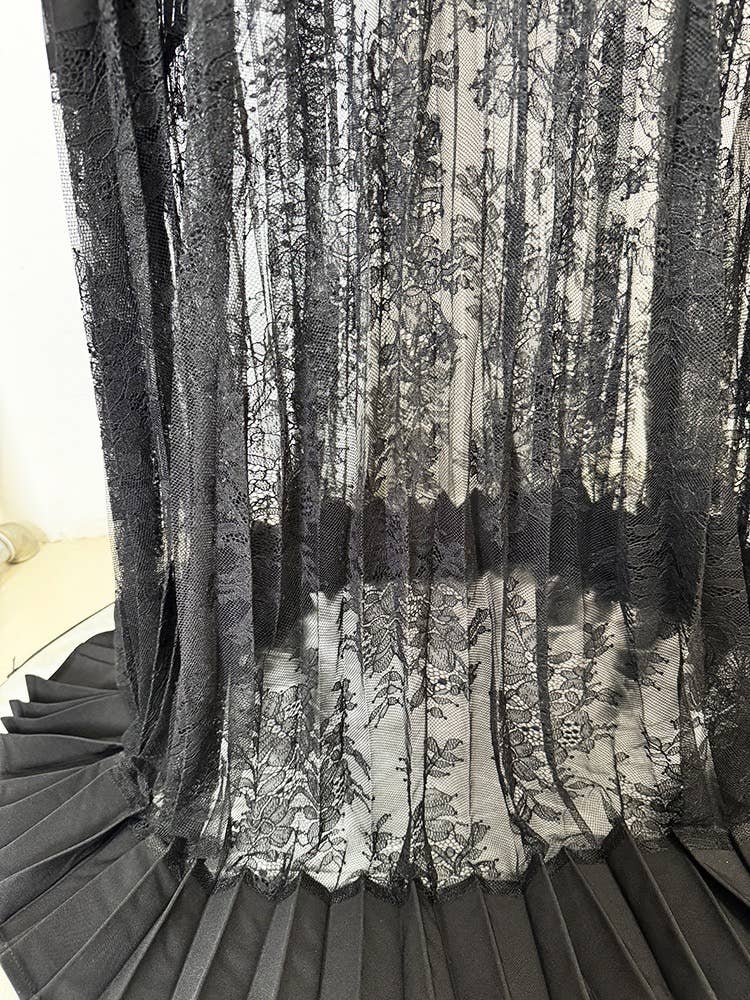 Spring & Summer Pleated Lace Splicing Long Dress