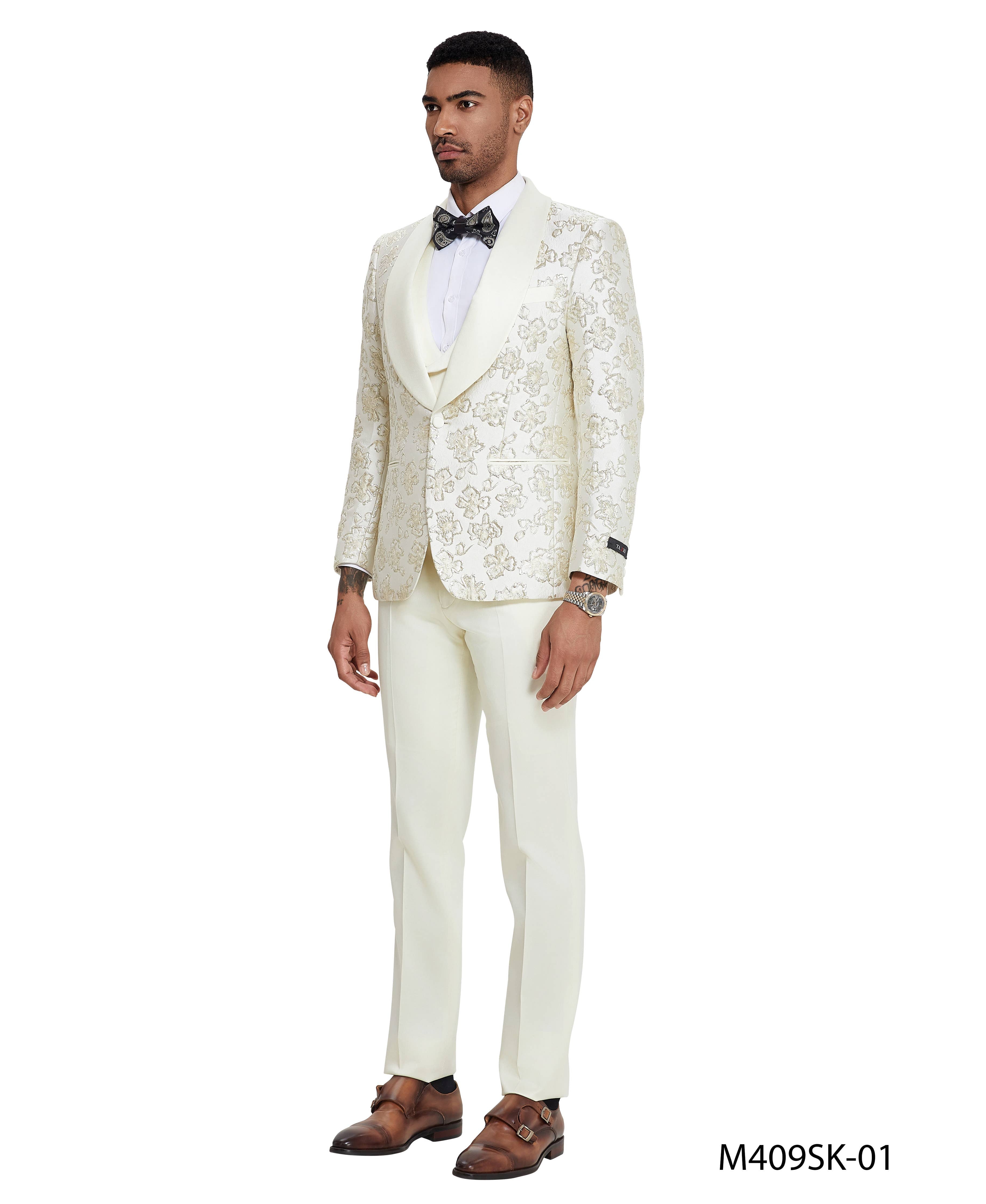 Fashion Suits,Floral Textured, Ivory/Gold