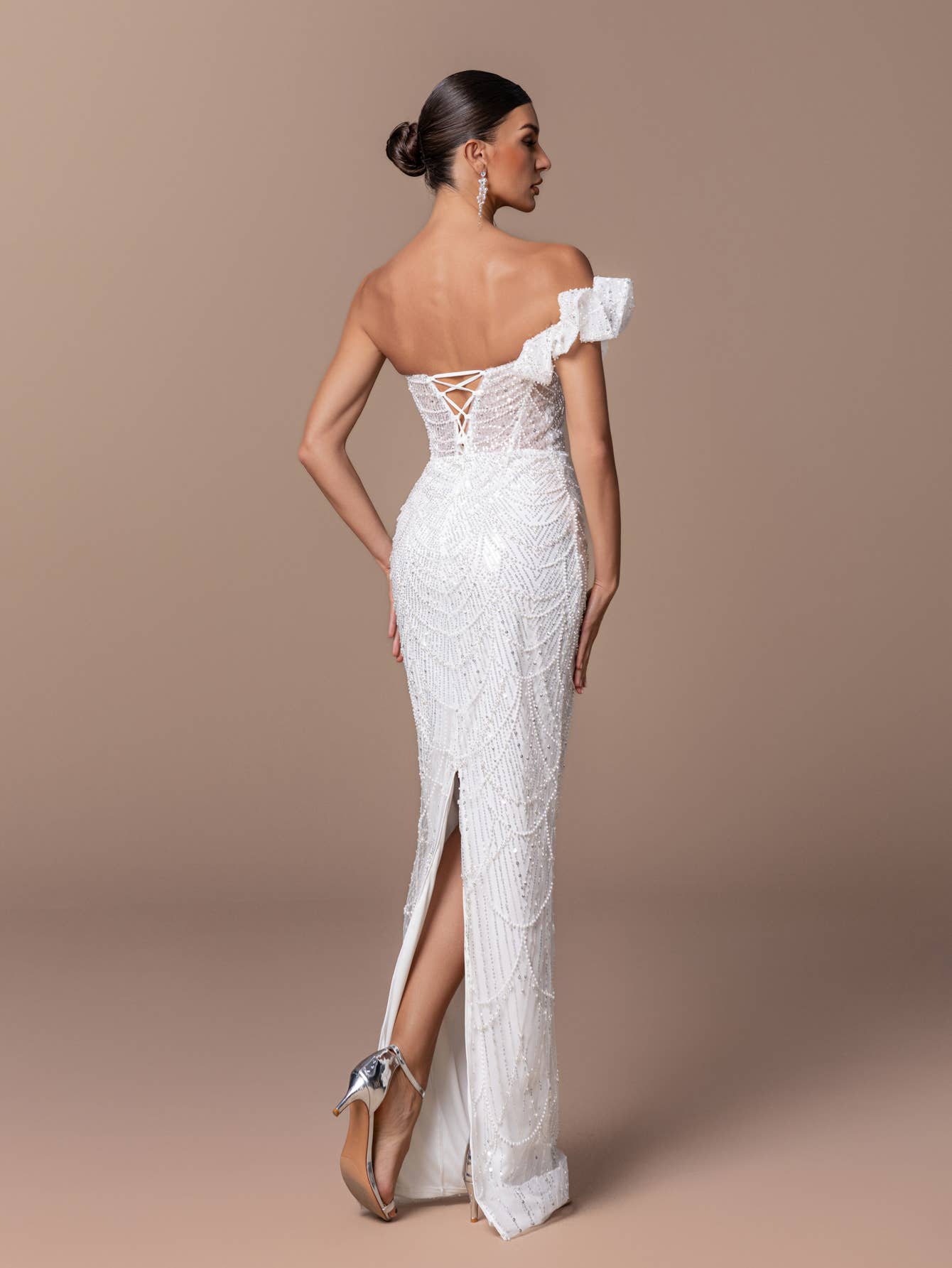 White Flower One Shoulder Sequin Dress