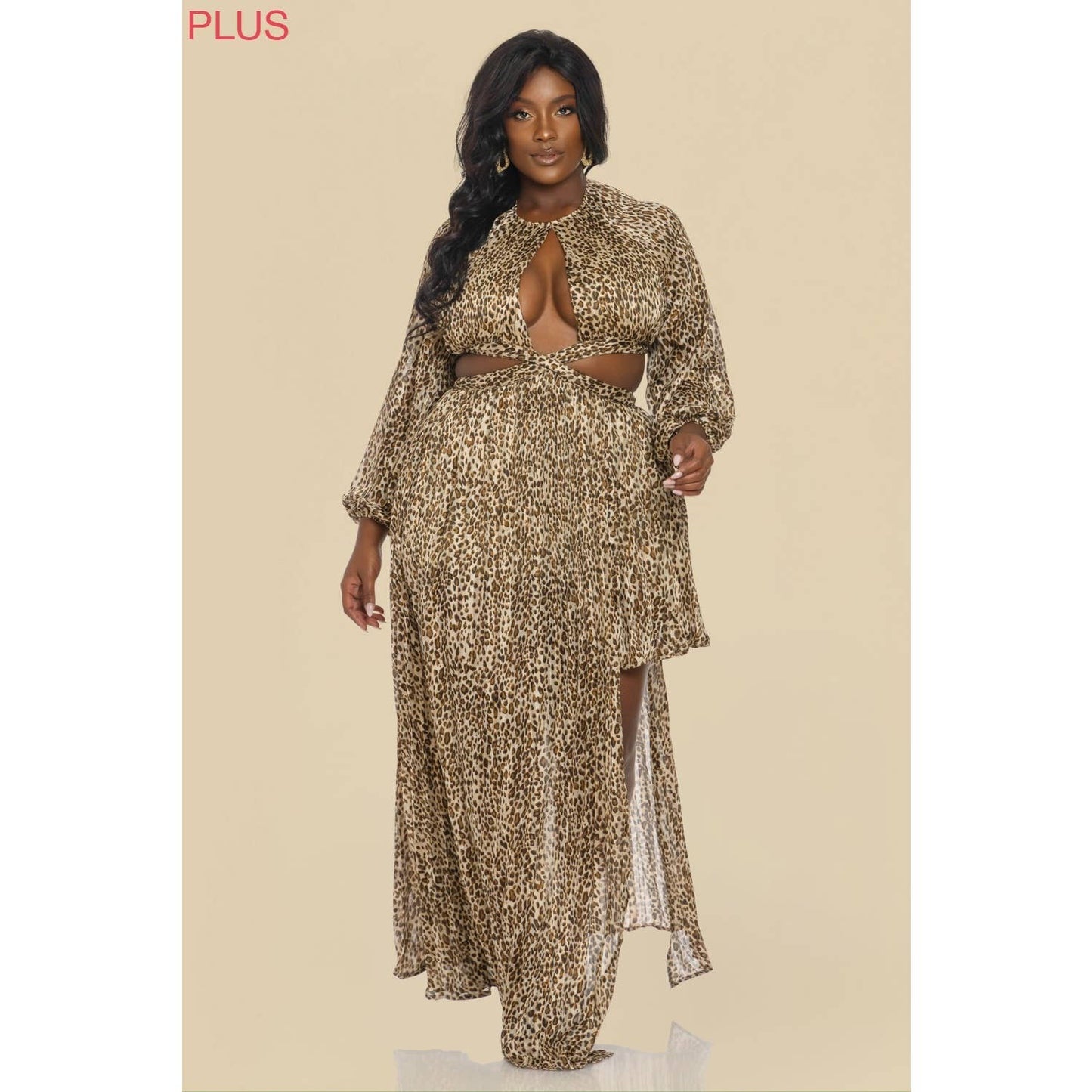 PLUS ANIMAL PRINTED SLIT SEXY DRESS