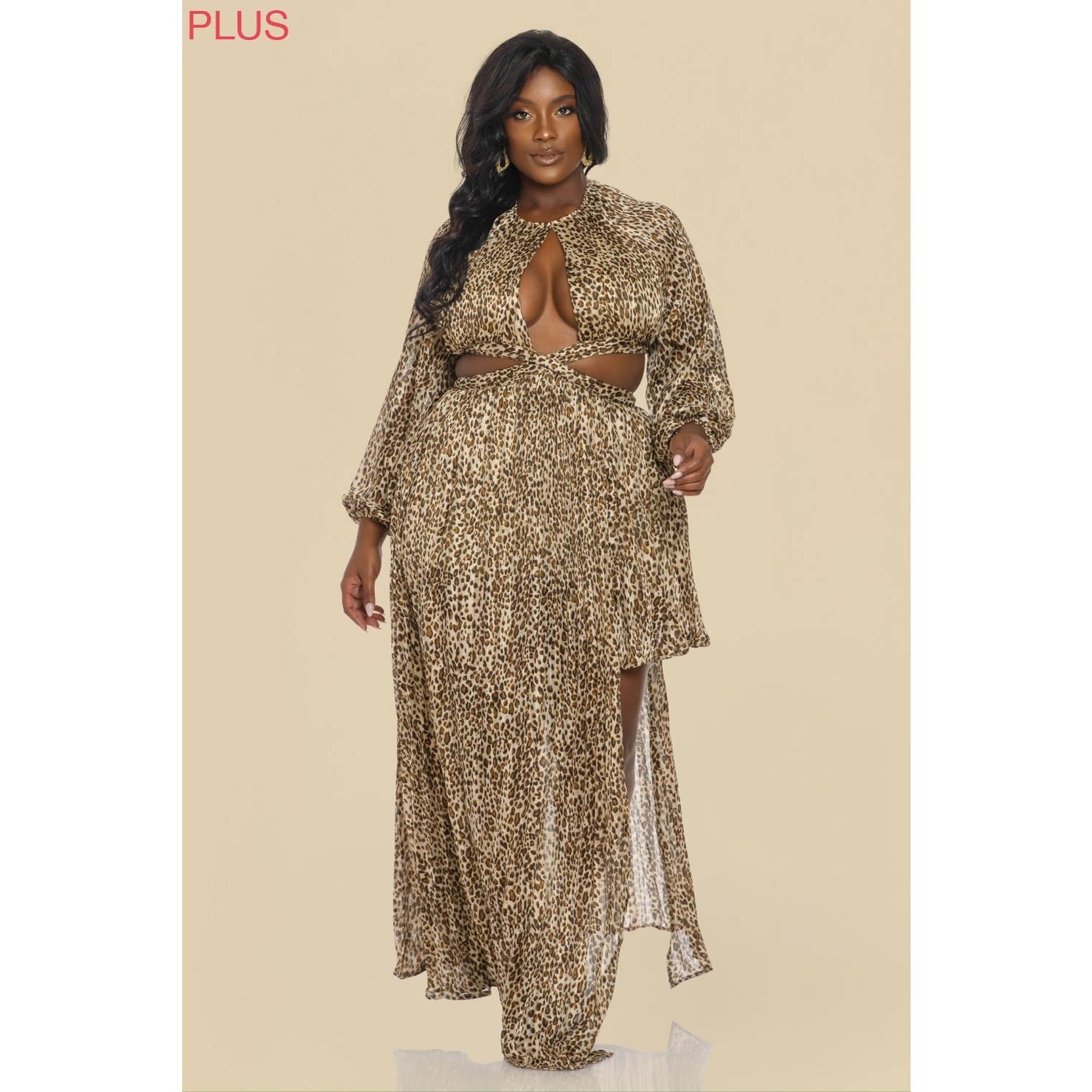 PLUS ANIMAL PRINTED SLIT SEXY DRESS