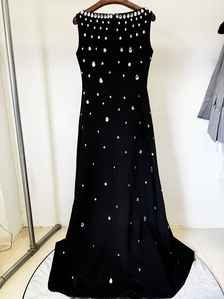 Handmade Beaded Diamond Sleeveless Long Vest Dress