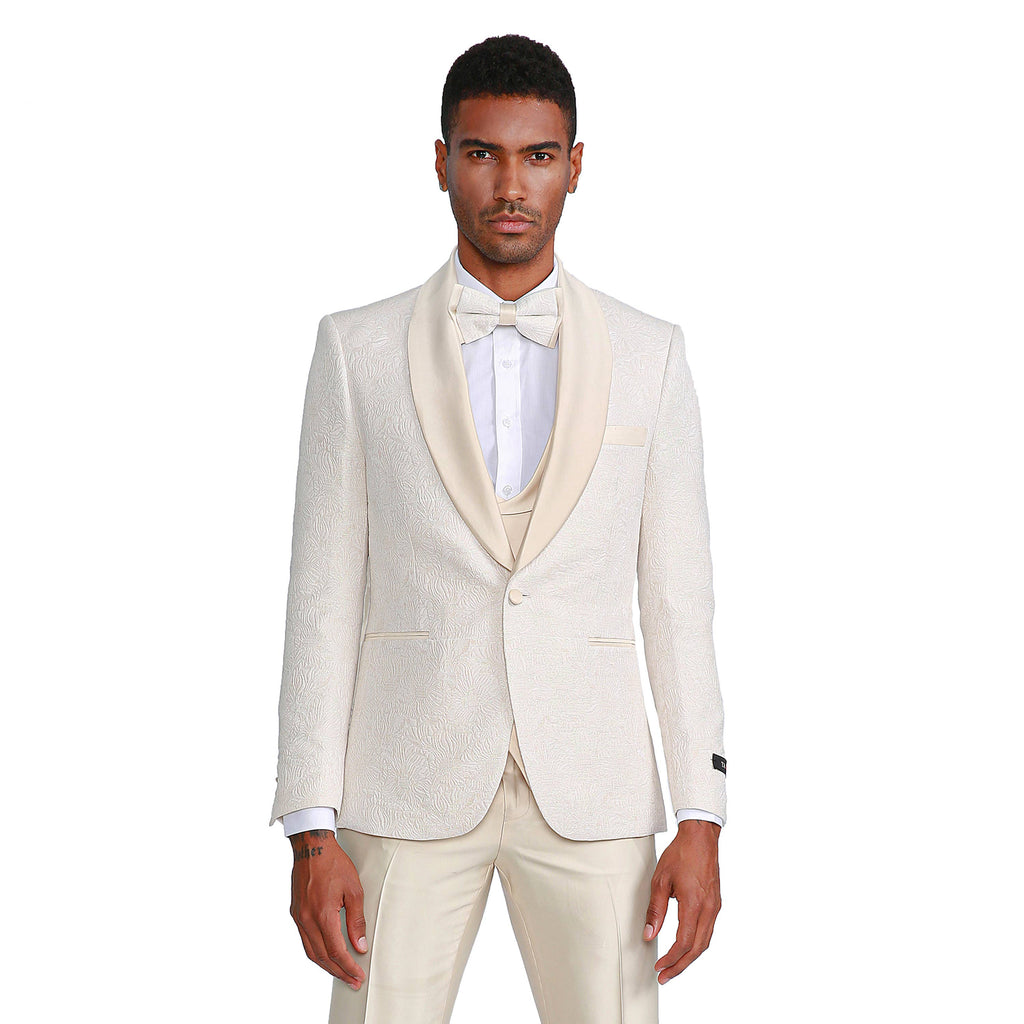 Tazzio Vested  Paisley Suit Set w/ Bowtie, Ivory