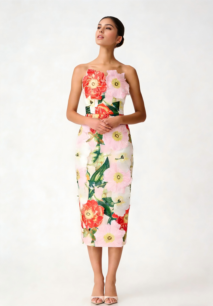 Floral Embroidered Strapless Maxi