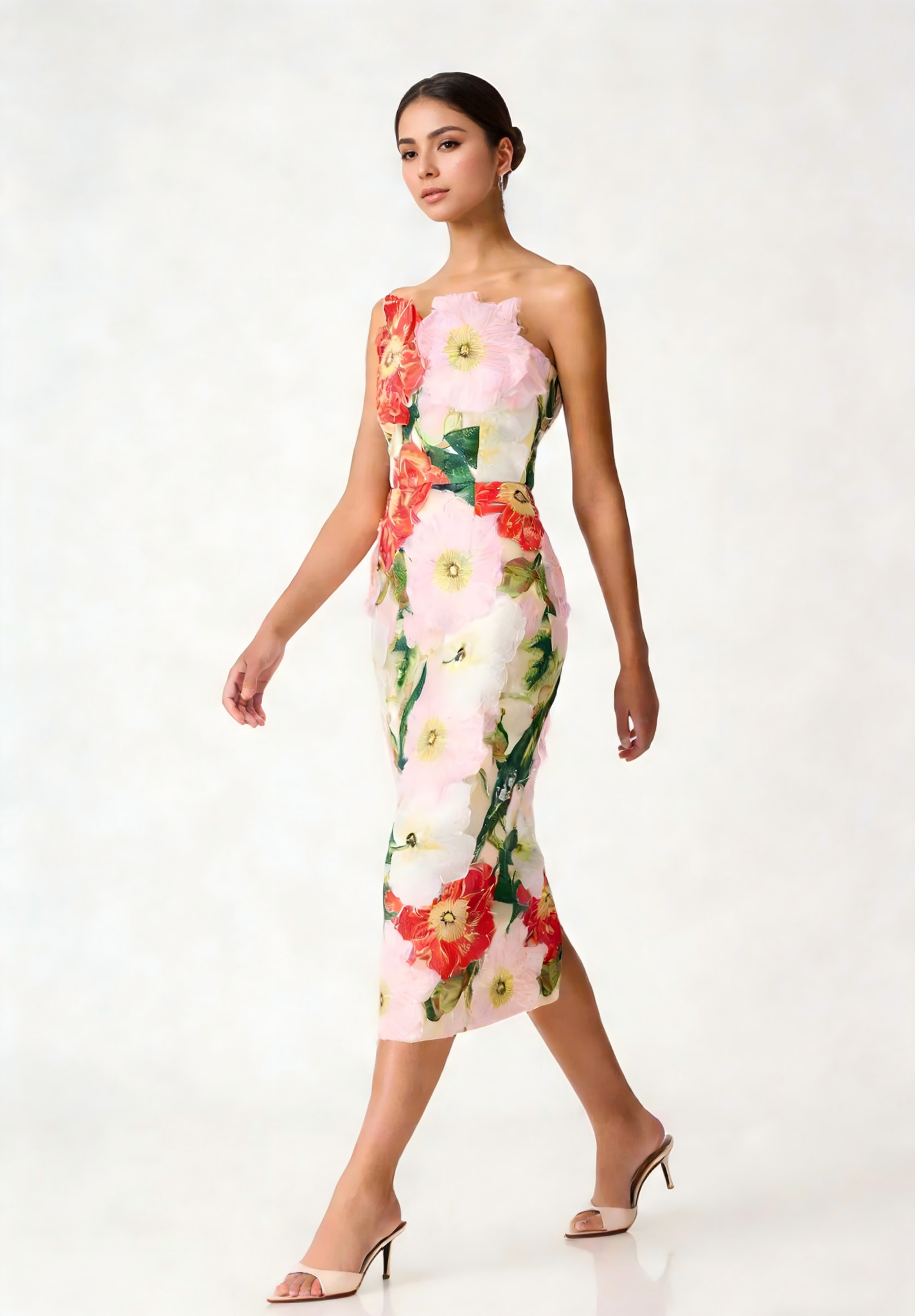 Floral Embroidered Strapless Maxi